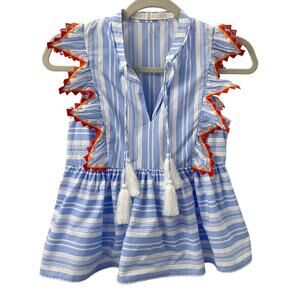 Marie Oliver XXS Becca Top Blue Stripe 100% Cotton Sleeveless